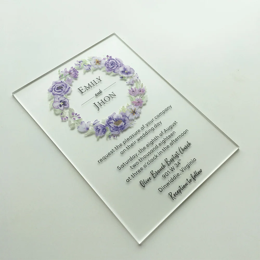  Fantastic Floral Watercolor Style 5x7inch Frosted Acrylic Wedding Invitation Card Set 20sets Per Lo - 32866090138