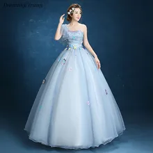 Прекрасное бальное платье светильник Голубое Бальное Платье Vestidos 15 Anos на одно плечо 3D Красочные цветы Vestidos De Quincianera