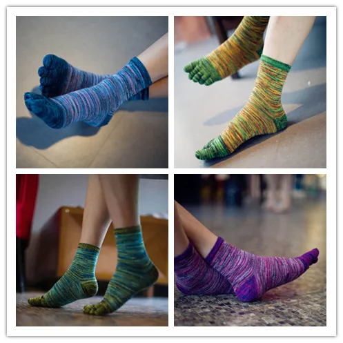 New Soft Cotton Blend Casual Socks Free Size Men Women Retro Color Five Finger Toe Socks Wholesale 4 Clours