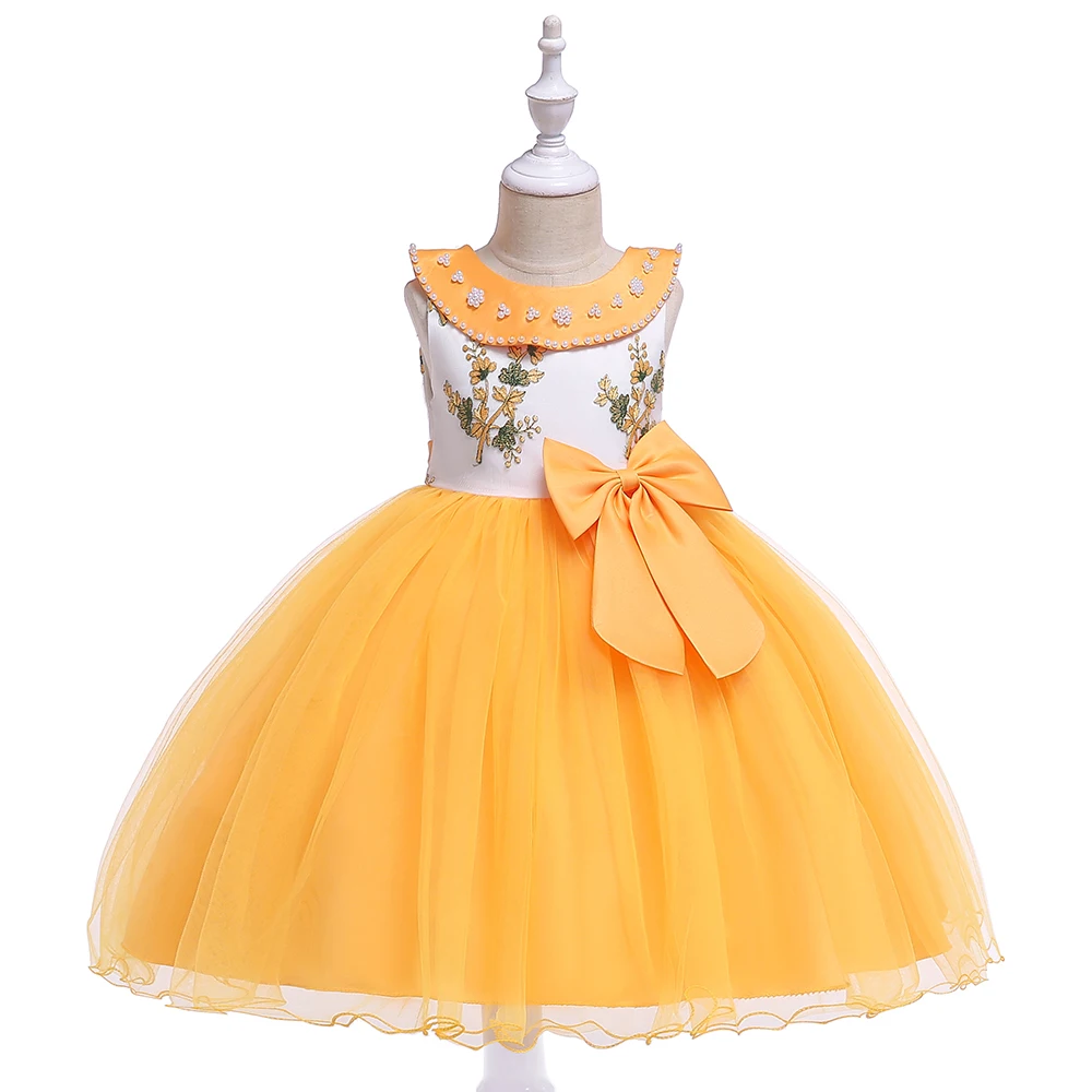 

2019 New Kids Beading Princess Dress for Wedding Children Vestidos 3-12 Years Girls Embroidery Flowers Ball Gown Birthday Dress