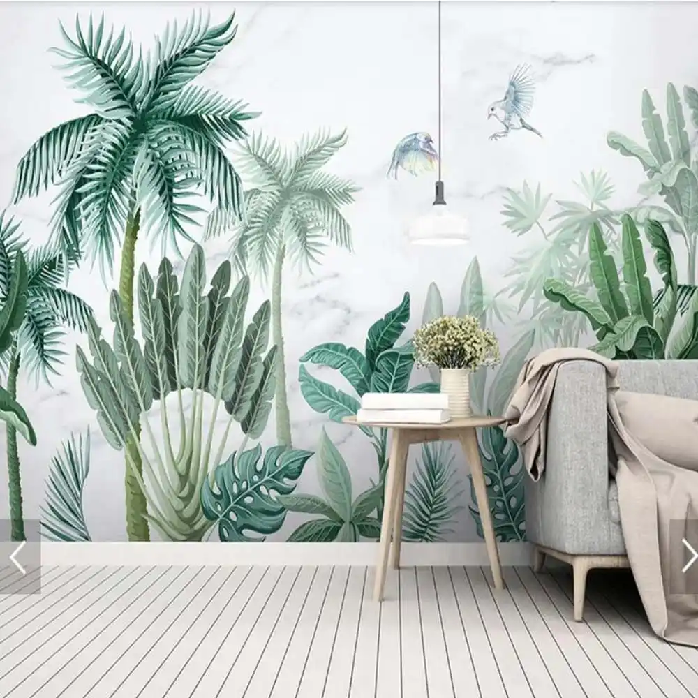 Papel Pintado De Hojas De Palma Tropical Papel Tapiz Decorativo