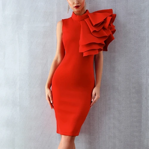 Seamyla новое вечернее платье в стиле знаменитостей женское сексуальное облегающее платье с оборками без рукавов для подиума Клубное платье Vestidos летние платья - Цвет: Красный