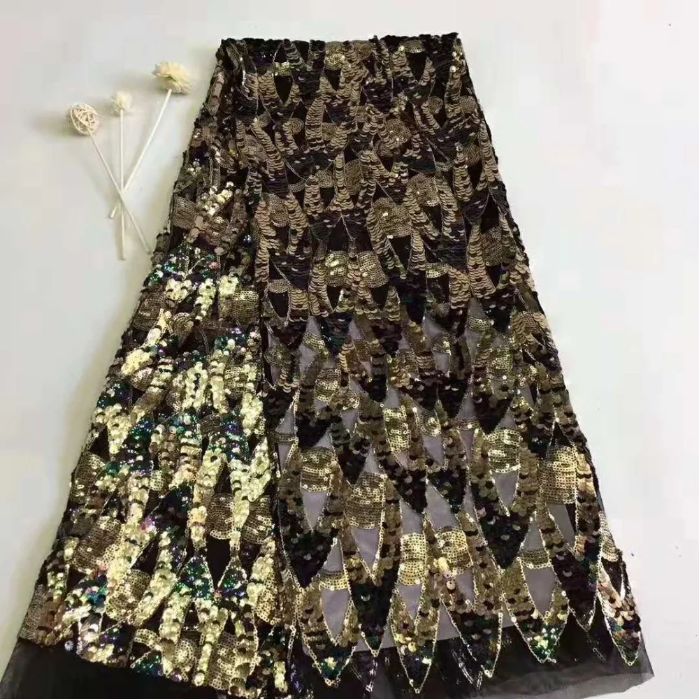 Madison French Net Lace 2018 Latest african guipure lace fabric with embroidery mesh tulle Gold Sequins dp745 | Дом и сад