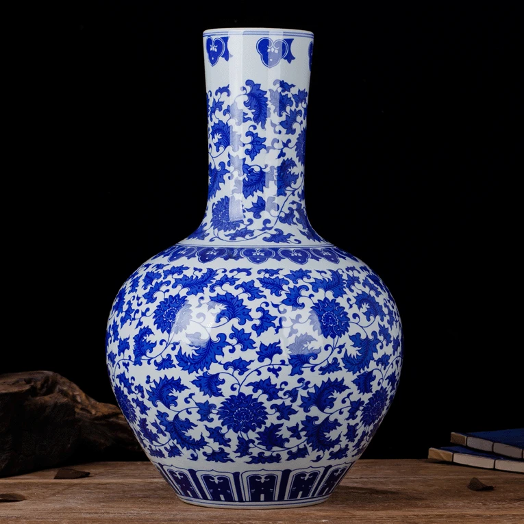 Classical blue and white porcelain large floor vase as home decoration