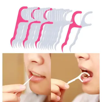 

100pcs Disposable Floss Stick Plastic Teeth Floss Stick Nylon Wire Portable Teeth Care Tooth Cleaning Tools For Oral Hygiene