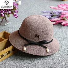 Spring Summer Women Bucket Hats with Rope Pearl Fahsion Ladies Beach Sunhat Female Fisherman Hat Cap Dome Sweet Style GH-267