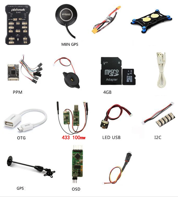 Контроллер полета Pixhawk PX4 PIX 2.4.8 32 Bit+ Телеметрия 433/915+ 8M gps+ Minim OSD+ PM+ переключатель безопасности+ зуммер+ PPM+ IEC - Цвет: Combo 433 100mw