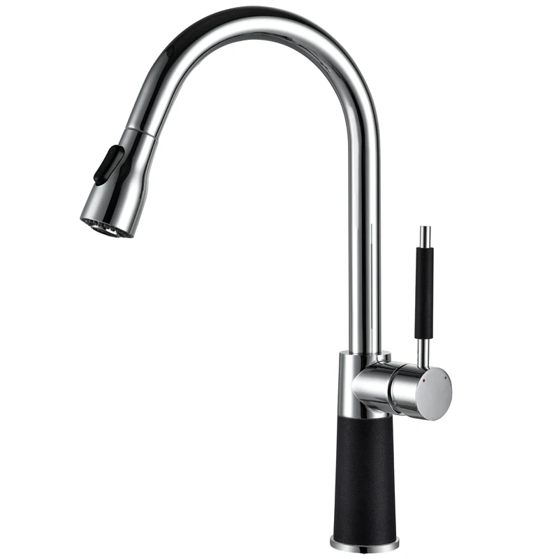 GEYO Kitchen Faucets Silver Single Handle Pull Out Kitchen Tap Single Hole Handle Swivel 360 Degree Water Mixer Tap Mixer Tap