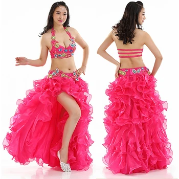 

5 Colour New style Coat Sling Style Lace Belly Dance Set Women Bra + Skirt + Belt 3 pcs Belly Dance Suit Women Exercise Set