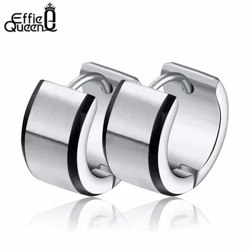 

Effie Queen Fashion 316L Stainless Steel Earrings for Men Women Black-edged Small Circle Hoop Earrings IE27
