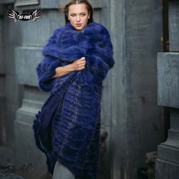 

BFFUR Elegant Silver Fox Fur Coat Thick Warm Long Coat Women With Fox Fur Collar Trendy Plus Size Clothing Park With Natural Fur