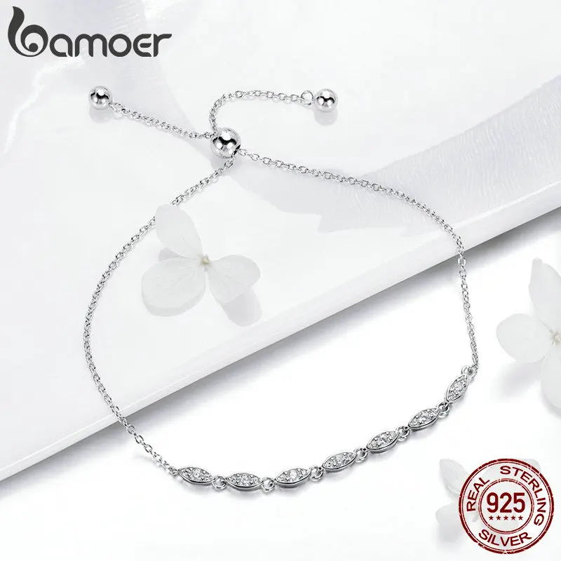 Tanie BAMOER Trendy 925 srebro Droplet Chain Link bransoletki dla kobiet Luminous CZ modna bransoletka wyroby z biżuterii na prezent SCB086
