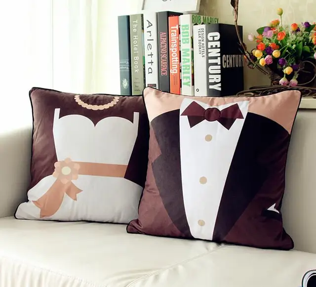 45x45cm Wedding Velvet Cushion Covers Sofa Waist Pillow Case 45x45cm Wedding Velvet Cushion Covers Sofa Waist Pillow Case Decorative Wife And Husband Cover