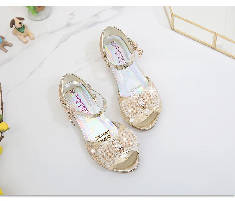 Princess Style Party Shoes Children Sandals Girls Glitter Wedding Crystal High Heel Shoes Open Toe Kids Sandals for Girl CSH819