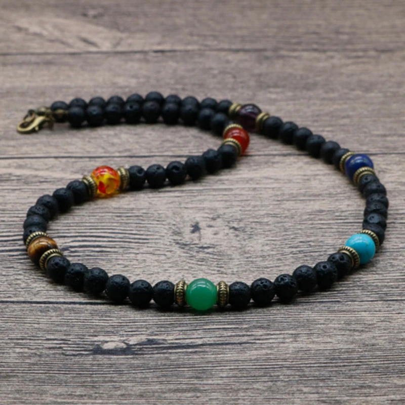 Natural Lava Stone Choker Necklace for Men