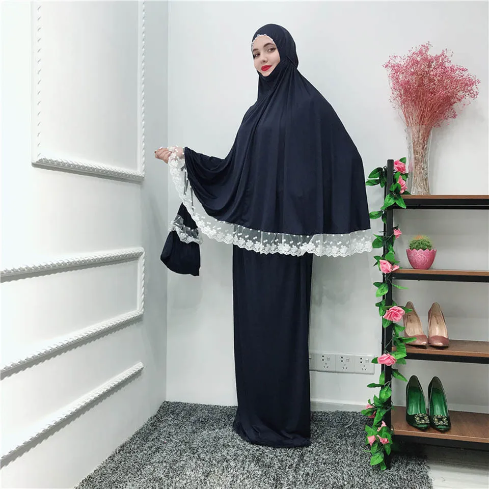 Мусульманское платье, модное хиджаб с кружевом, Абая, Дубай, Рамадан, мусульманская одежда, свободное, большой размер, платье для молитвы