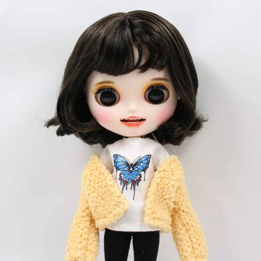 1/6 bjd завод blyth кукла короткие черные волосы новое матовое лицо с зубами белая кожа