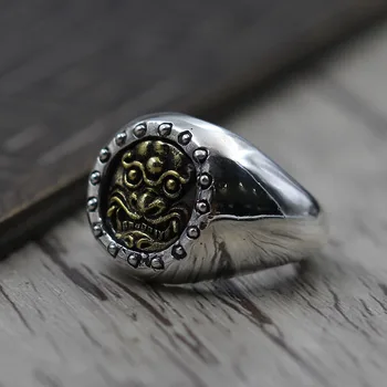 

Retro Vintage Brass Shoumian Mens Ring S925 sterling silver jewelry to create personalized carved ring opening