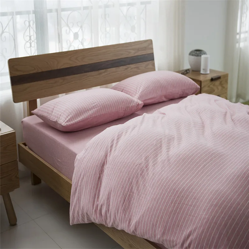 Girl Style Pink Stripe Pattern 3/4pcs Sheet Pillowcase And Duvet Cover Sets 100% Cotton Bedlinen Queen King Size Bedding Set | Дом и сад
