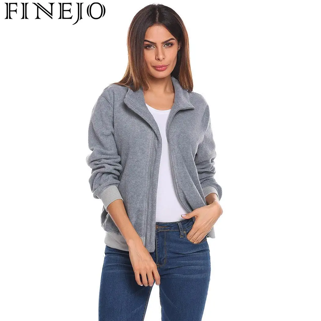 FINEJO Women Overwear Zip Warm Turtleneck Up Fleece Casual Jacket w ...