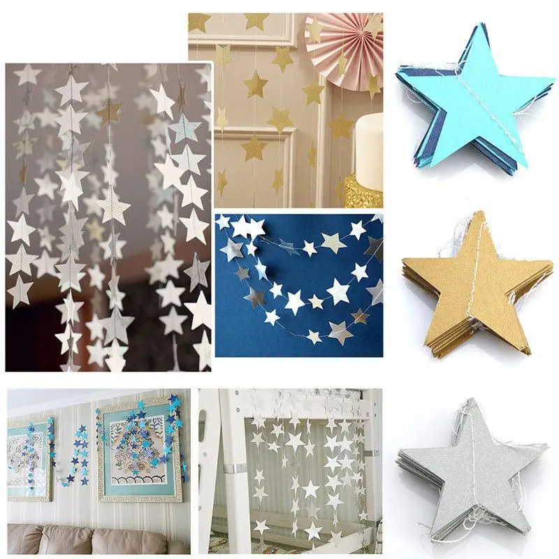 1 Set 4m Paper Garland Star Shape String Banners Colorful Bunting