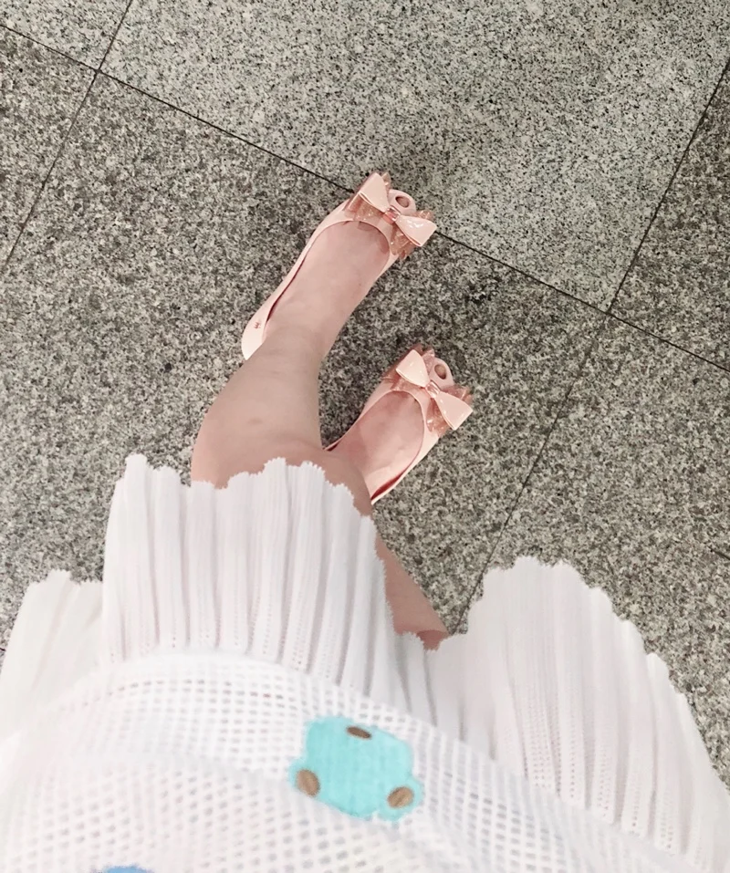 Melissa Women Sandals 2019 Summer New Ins Hot Women Single Shoes Transparent Jelly Sandals Sweet Bowtie Melissa Sandals