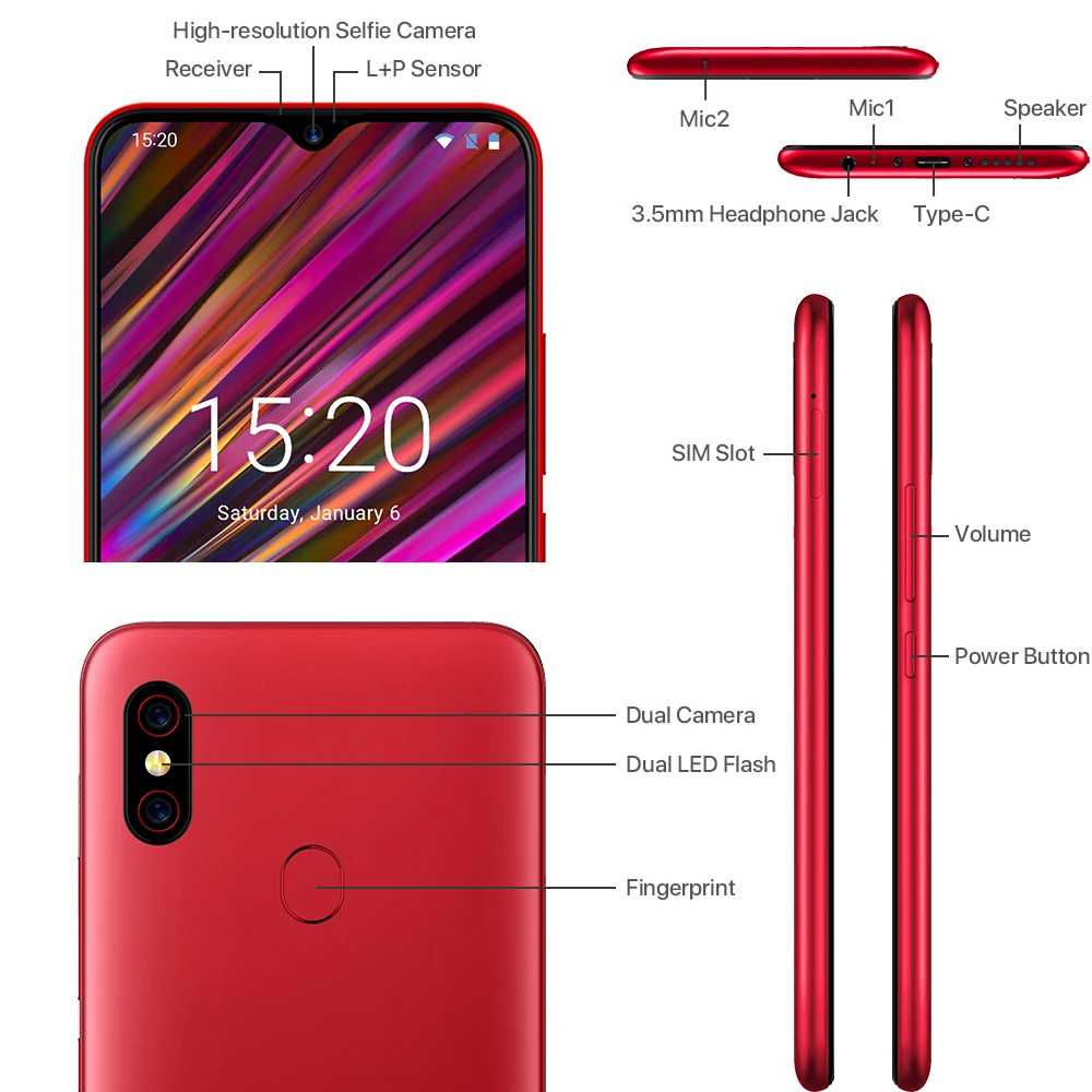 UMIDIGI F1 смартфон с 5 дюймовым дисплеем процессором Helio P60 ОЗУ 4 Гб ПЗУ 9 0 ГБ 6 3 мАч 16 Мп