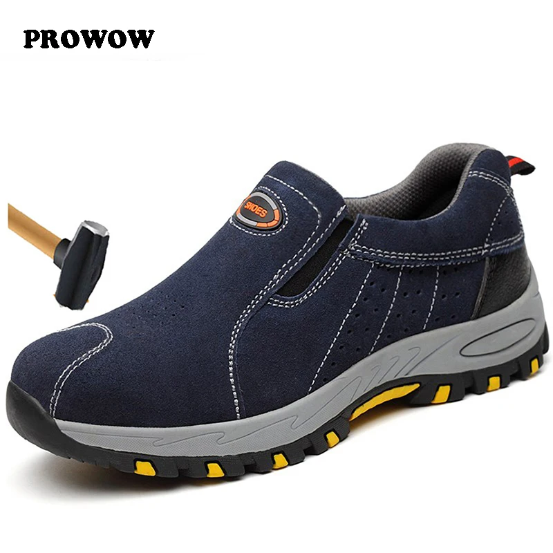

Plus Size Men's Breathable Outdoor Cow Suede Leather Steel Toe Work Boots Shoes Men Anti-slip Puncture Proof Safety Shoes