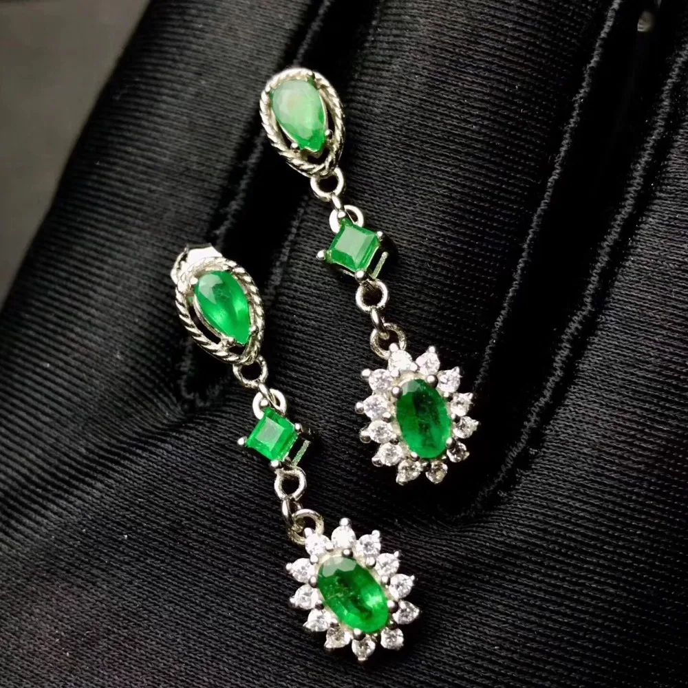 Earring Natural emerald earring Free shipping Real original emerald 925