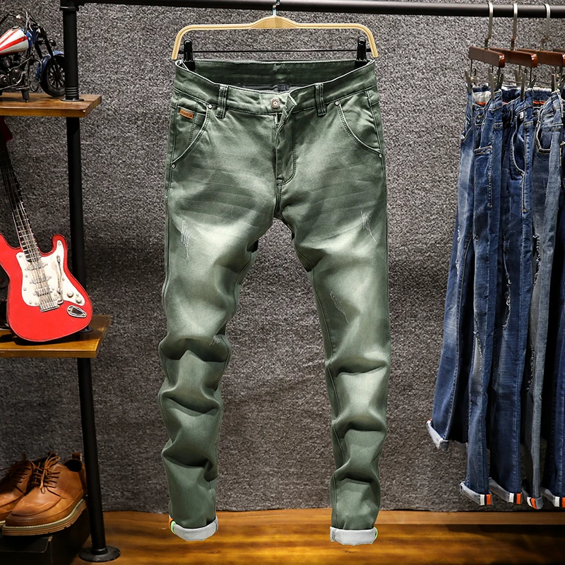 Для мужчин обтягивающие джинсы Новинка весны стрейч джинсы с потертостями высокое качество хлопок Тонкий Жан брюки для девочек повседн