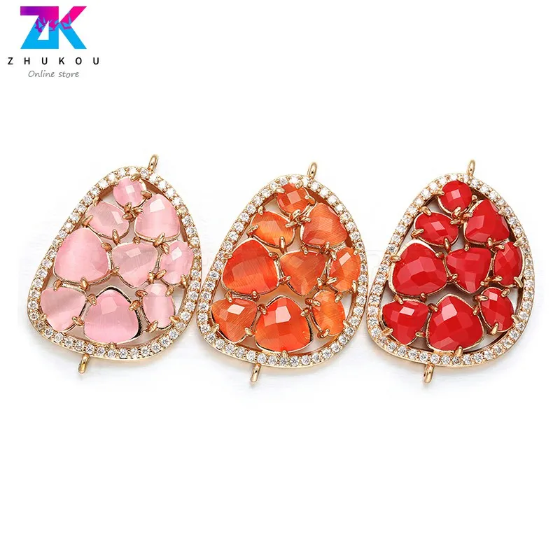 

ZHUKOU 23x35mm Fashion D-letter crystal connector for ladies necklace and bracelet making accessories model:VD382/VD382C