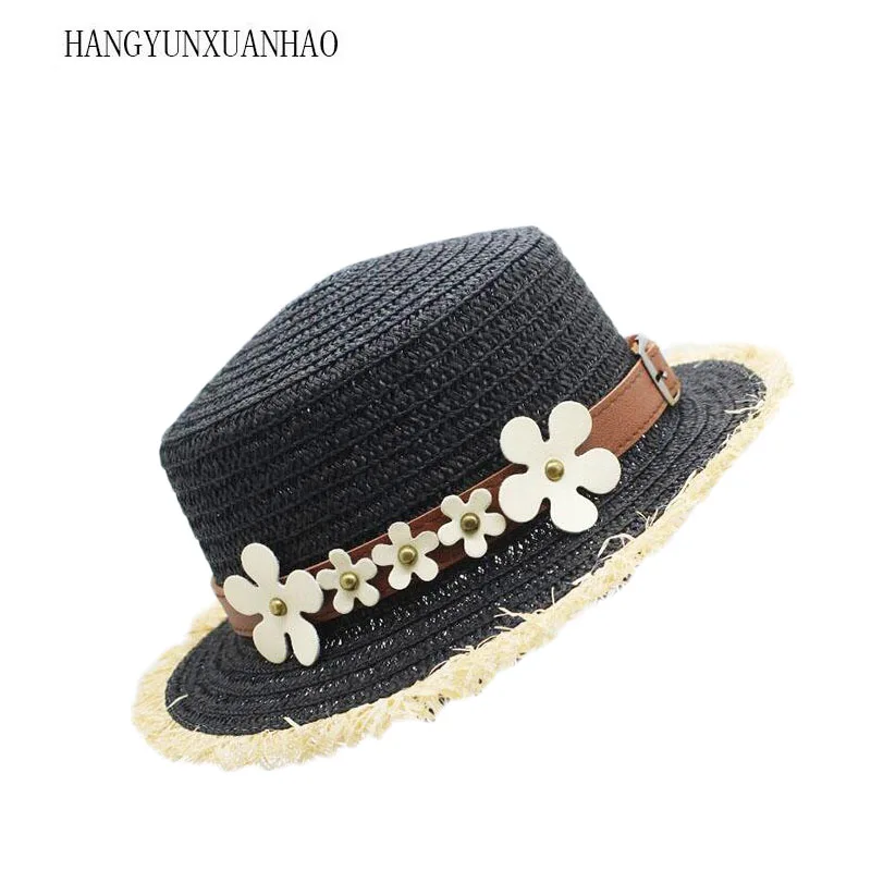 

Hot Sale+Flat Top Straw Hat Summer Spring Women's Trip Caps leisure Lafite Beach Sunhat Breathable Fashion Parent-child Sun Hat