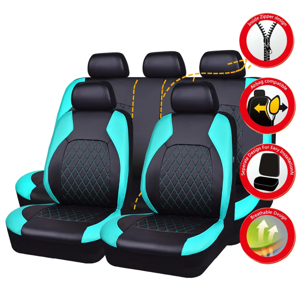 Car seat cover lock pu leather blue green colors car goods seat cover