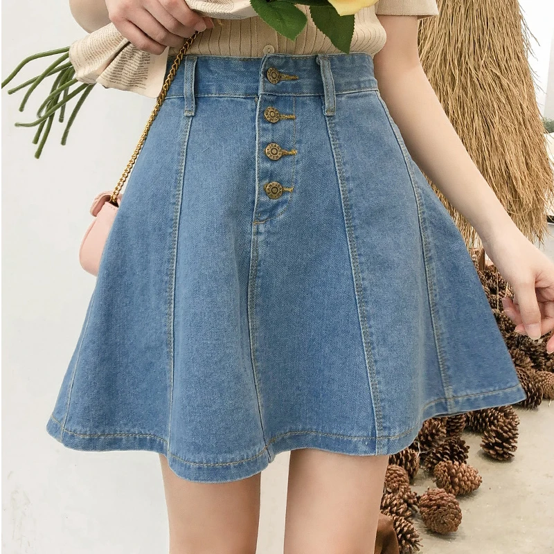 

Summer New women Cowboy Skirt 2019 Spring High Waist casual cowboy Skirt Students Cowboy Short Skirts Light Dark Blue 821i3