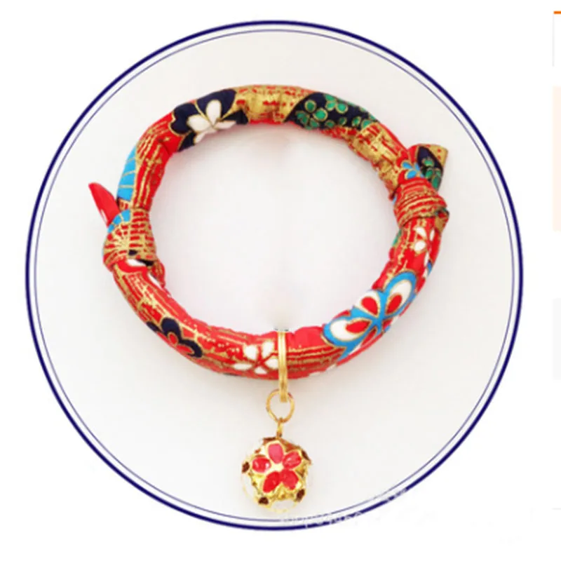 

Adjustable cloth dog collar with bell charm necklace collar dog cat collars pet supplies