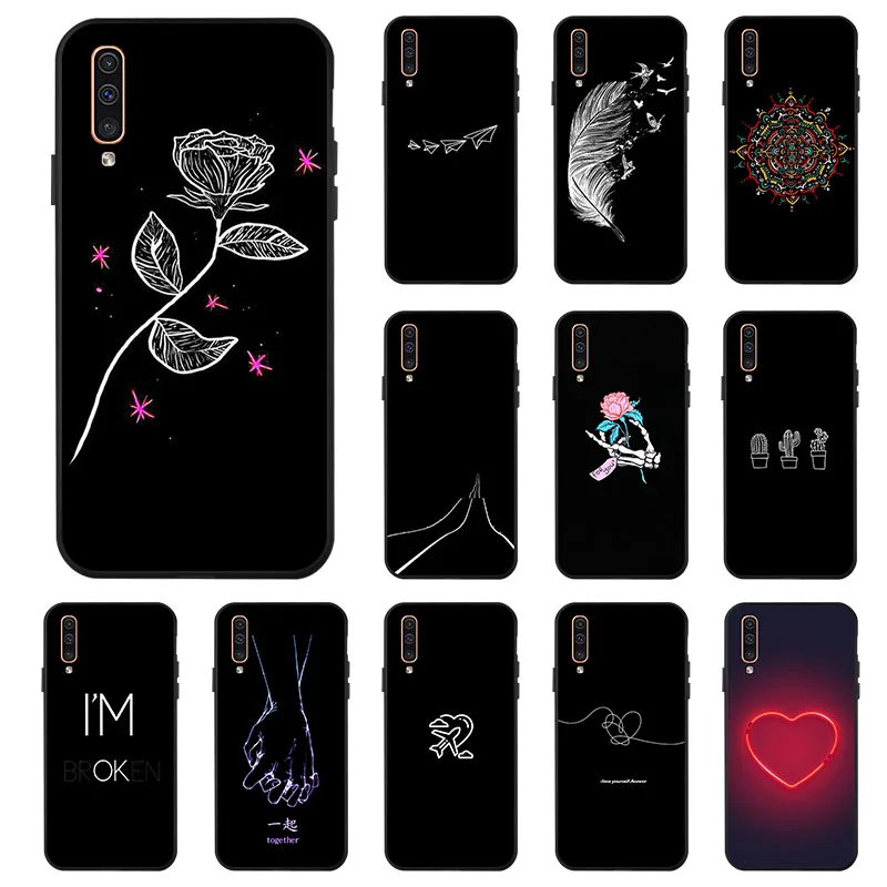 

Cartoon Pattern Black Silicone Case For Samsung Galaxy A50 TPU Soft Protective cover For Coque Samsung A50 A 50 Cases