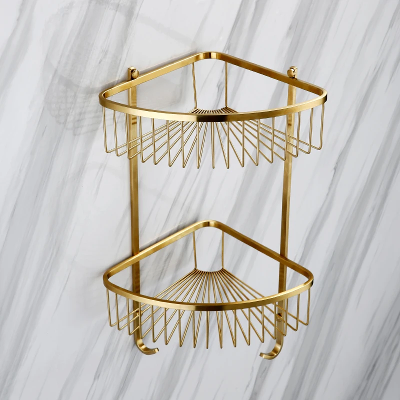 Billig Gold Bad Hardware Set Bathrom Dusche Regal Wand Montiert Ecke Regal Organizer 304 Edelstahl Gebürstet