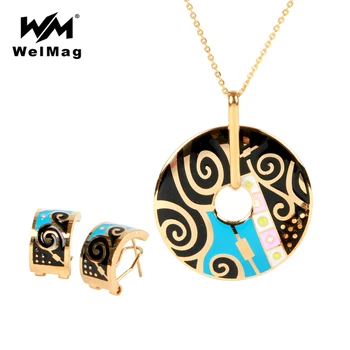 

WelMag Trendy Stainless Steel Jewelry Sets for Women Design Accessories Necklace Earrings set Golden Plated 2019 Dropship