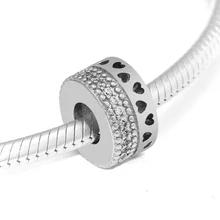 Подходит для Pandora шармы браслеты сердца подписи бусины с прозрачным CZ стерлингового серебра 925-ювелирные изделия