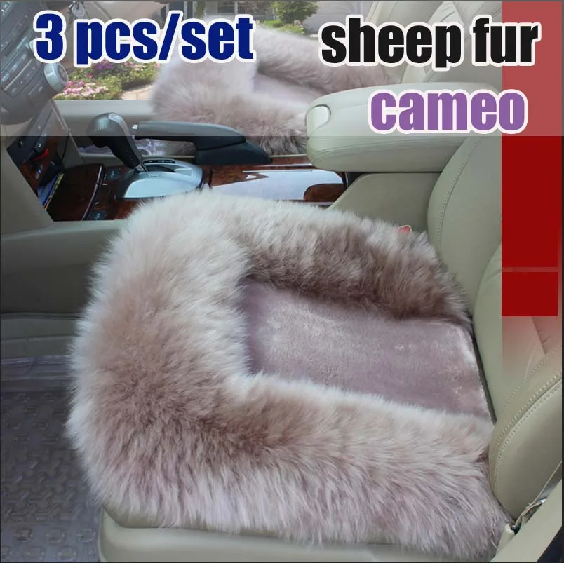 3 pieces/set car seat cushion without a back Australia sheep fur cushion winter fashion plush cushion seat single female