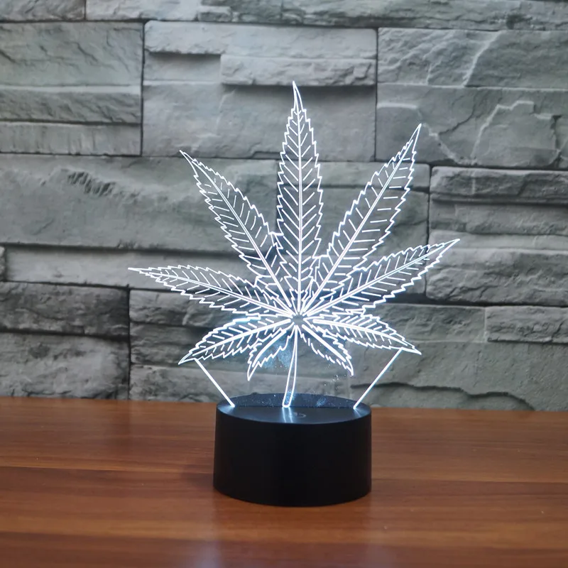 Marijuana Leaf 3D Illusion Lamp Cananbis Weed Optical Visual Night