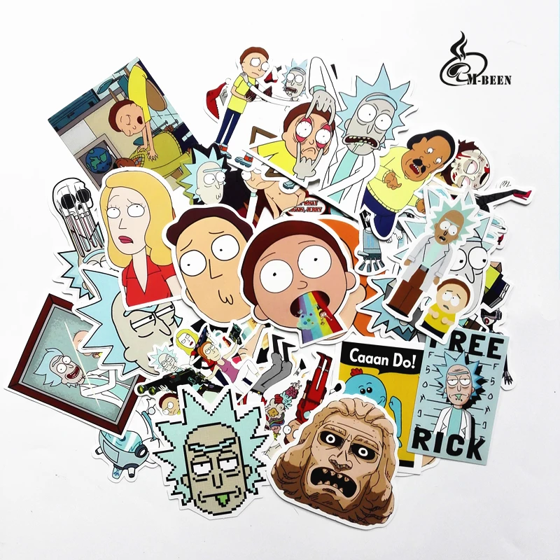 

35mixed Western animation rick and morty decal Notebook refrigerator skateboard trolley case backpack Table book PVC Car sticker