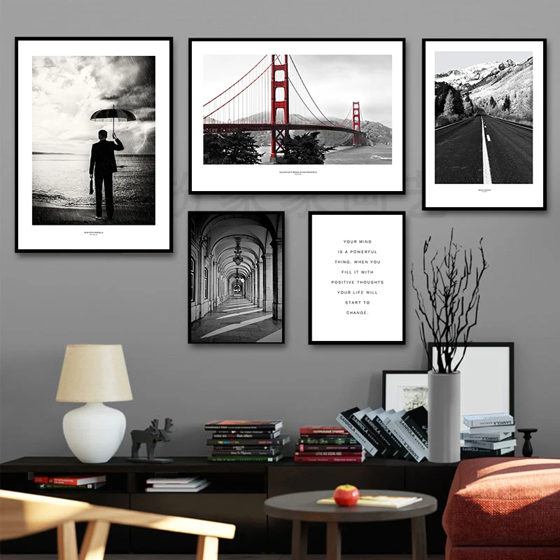 

Nordic Building Poster Bridge Posters And Prints Black And White Corridor Quote Canvas Painting Wall Art Decor Cuadros Unframed
