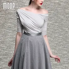 Elegant black white grey slash neck shirt women modal top pleated t-shirt for summer camisetas mujer camiseta feminina LT585