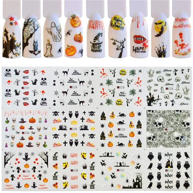 

WUF 12 PCS Christmas Styles Nail Sticker Decals Beauty DIY Full Wraps Foils Watermark Nail Art Tattoos