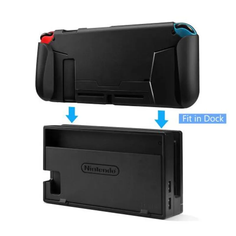 

TPU Grip Case Protect Fit In Dock Comfortable Soft Case and Game Card Storage Handles for Nintend Switch console support stand