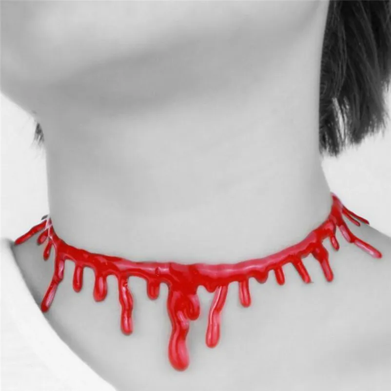 Punk Party Necklace Halloween Deathrock Charm Dress Ball Blood Red Stitch Choker Jewelry Pendant Collier ras de cou A24#N (7)
