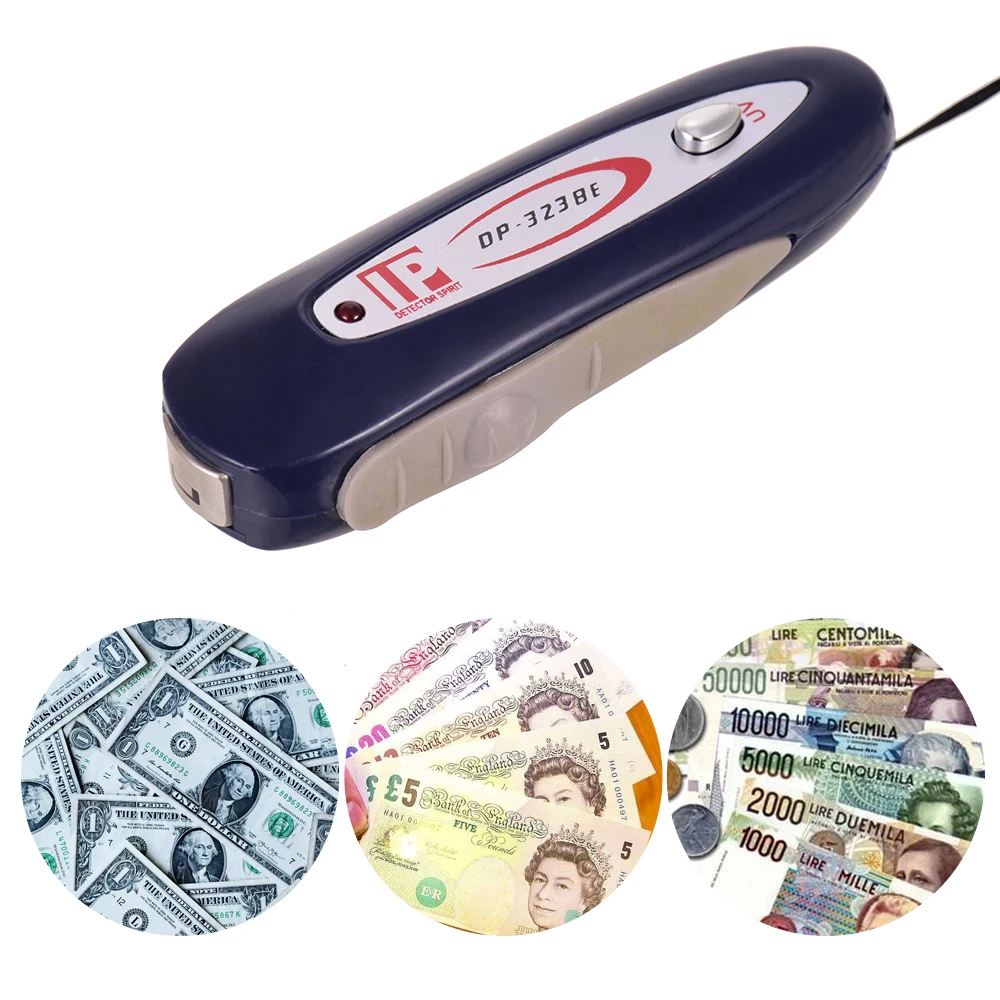 Docooler 2 en 1 Mini Detector de dinero portátil Moneda falsificada Efectivo Comprobador de billetes de banco con luz magnética y UV por USD EURO DE LIBRA 