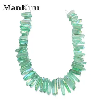 

Mankuu Green Translucent Crystal Pillar Slice Chakra Healing Stone Reflective Natural Crystal Stone Beads For DIY Jewelry Making