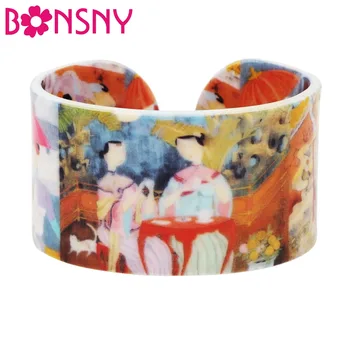 

Bonsny Plastic Chinese Qing Dynasty Portrayal Vintage Bangles Bracelets Fashion Ethnic Craft Jewelry For Women Girls Ladies Gift